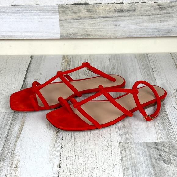 Veronica Beard Women’s 9.5 Orange Mayuri Suede Leather T-Strap Flat Sandals - Picture 3 of 12